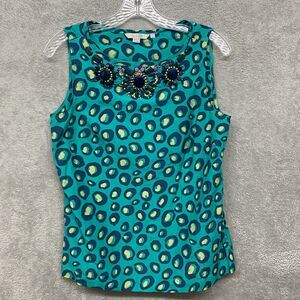 Boden Shirt Womens 6 Blue Silk Cotton Tank Top Beaded Pullover Lightweight‎